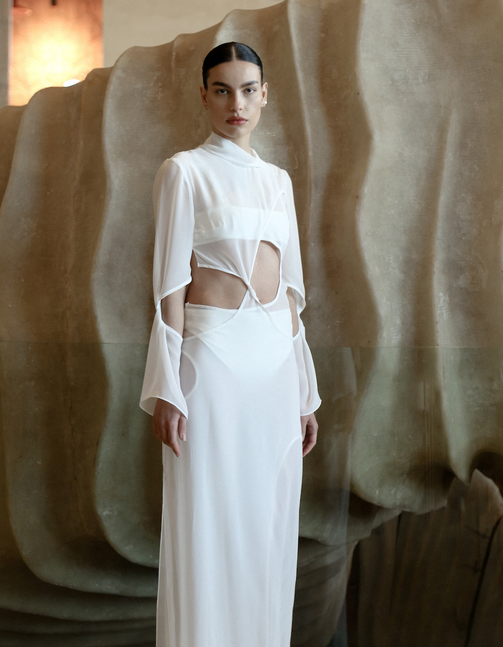 slim fit dress slacks Patchwork Long Sleeve Sheer Maxi Dress – Atomicfield main image 0